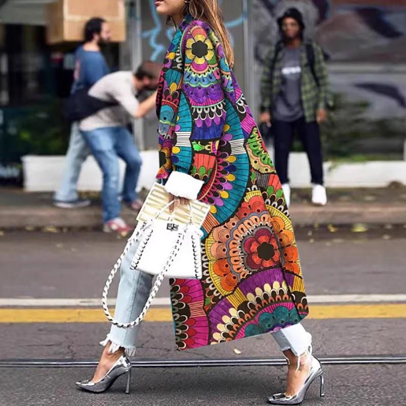 Womens Long Wool Blend Coat 2026 Casual Elegant Trench Outerwear With Print Design