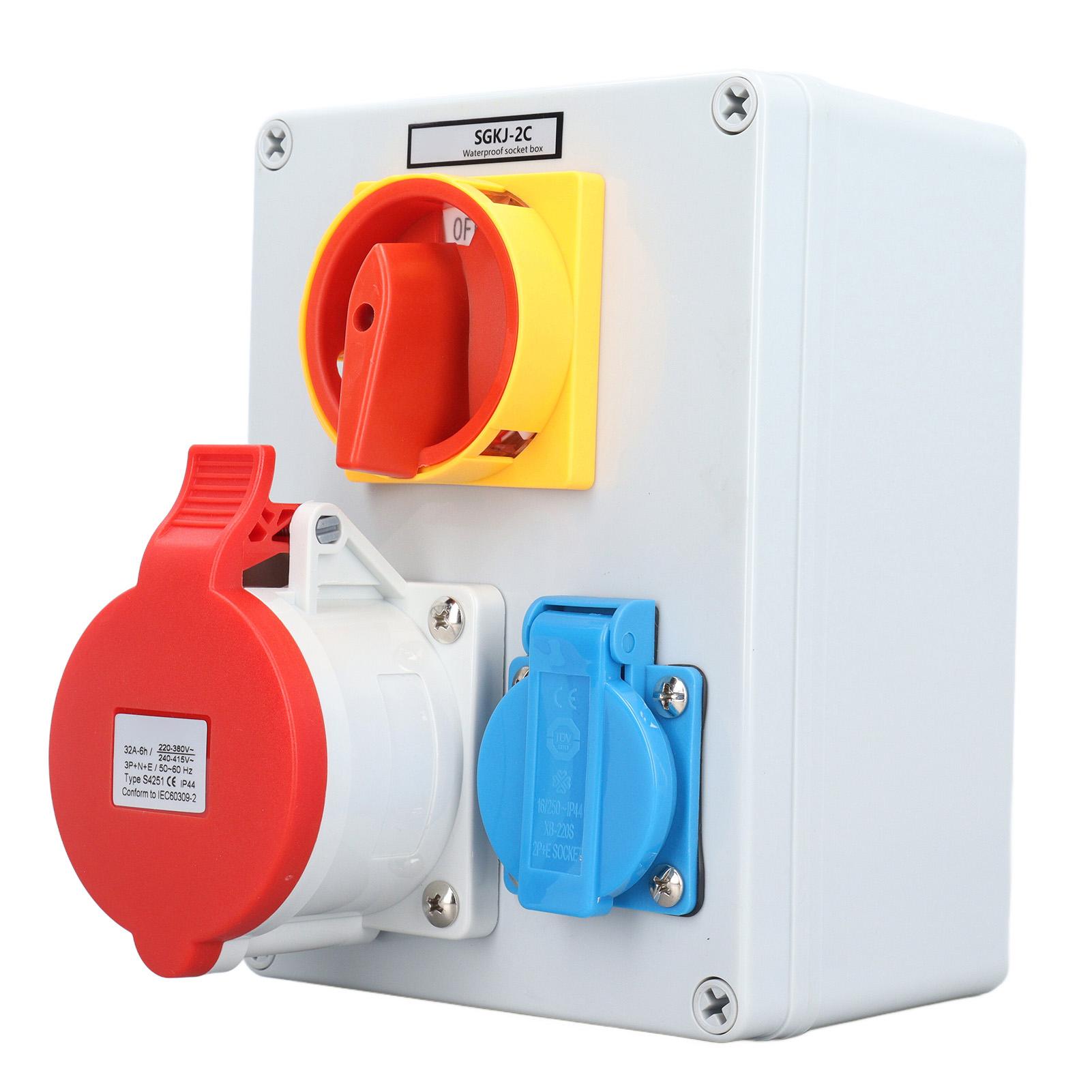 

250V 16A EU Socket 32A 5 Pin Industrial Socket with 2 Gear Knob Switch IP44 Outdoor Waterproof Power Outlet Box