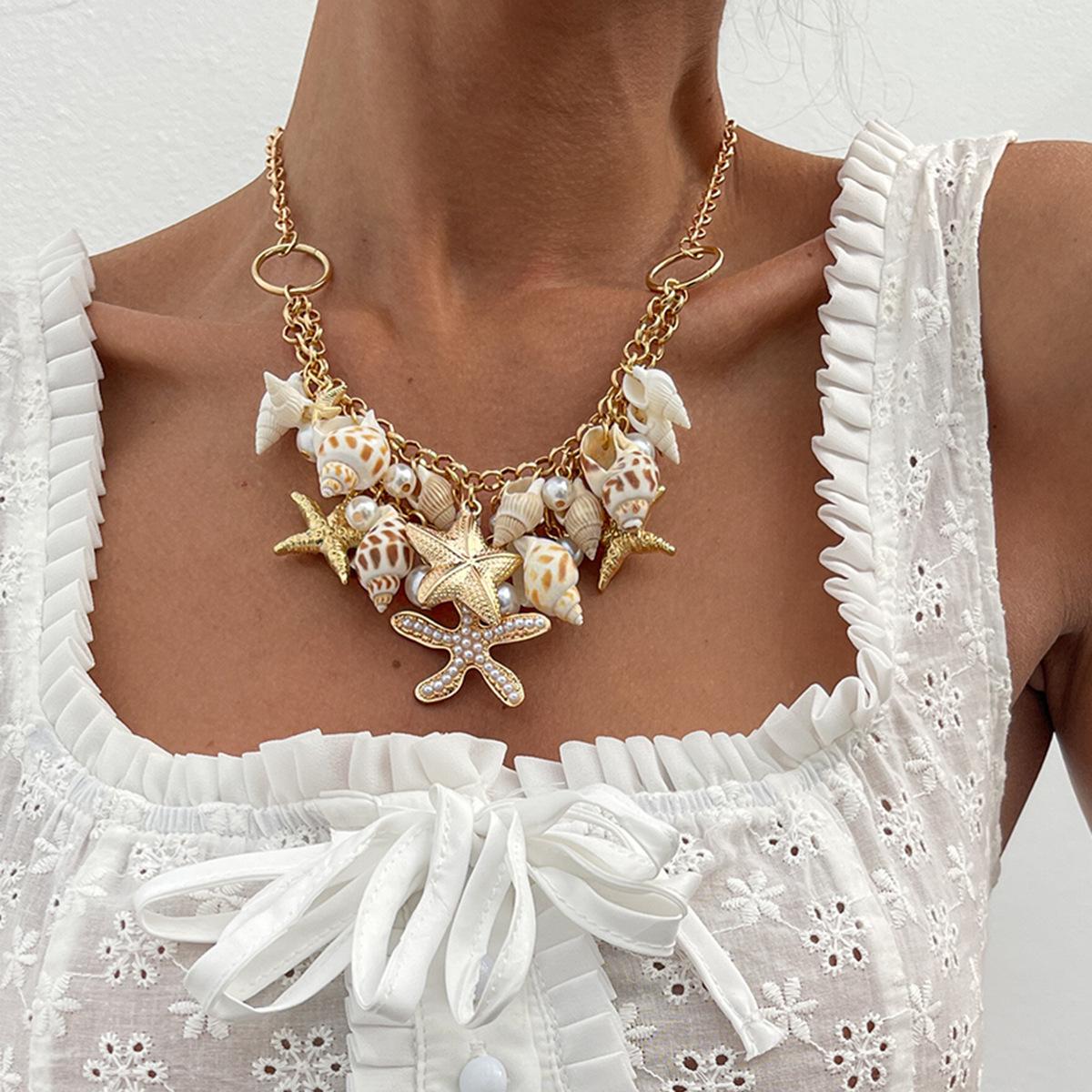 

Ожерелье из сплава ракушек в стиле бохо, подвеска в виде морской звезды, ожерелье с ключичной цепочкой для женщин 2025 года, летние украшения для вечеринок и каникул