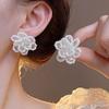 Zircon Imitation Pearl Flower Earrings New Y2K Sweet High-end Earrings French Camellia Light Luxury Unique Temperament Earrings