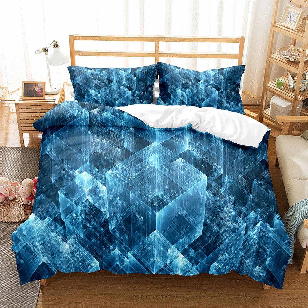 3D Abstract King Queen Duvet Cover Solid Geometry Bedding Set Rotate Three-dimensional Space 2/3pcs Polyester Soft Quilt Cover
