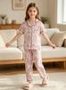 Girls Floral Pajamas Set Button-Down Short Sleeve Top Long Pants Sleepwear Loungewear for 8-12Y