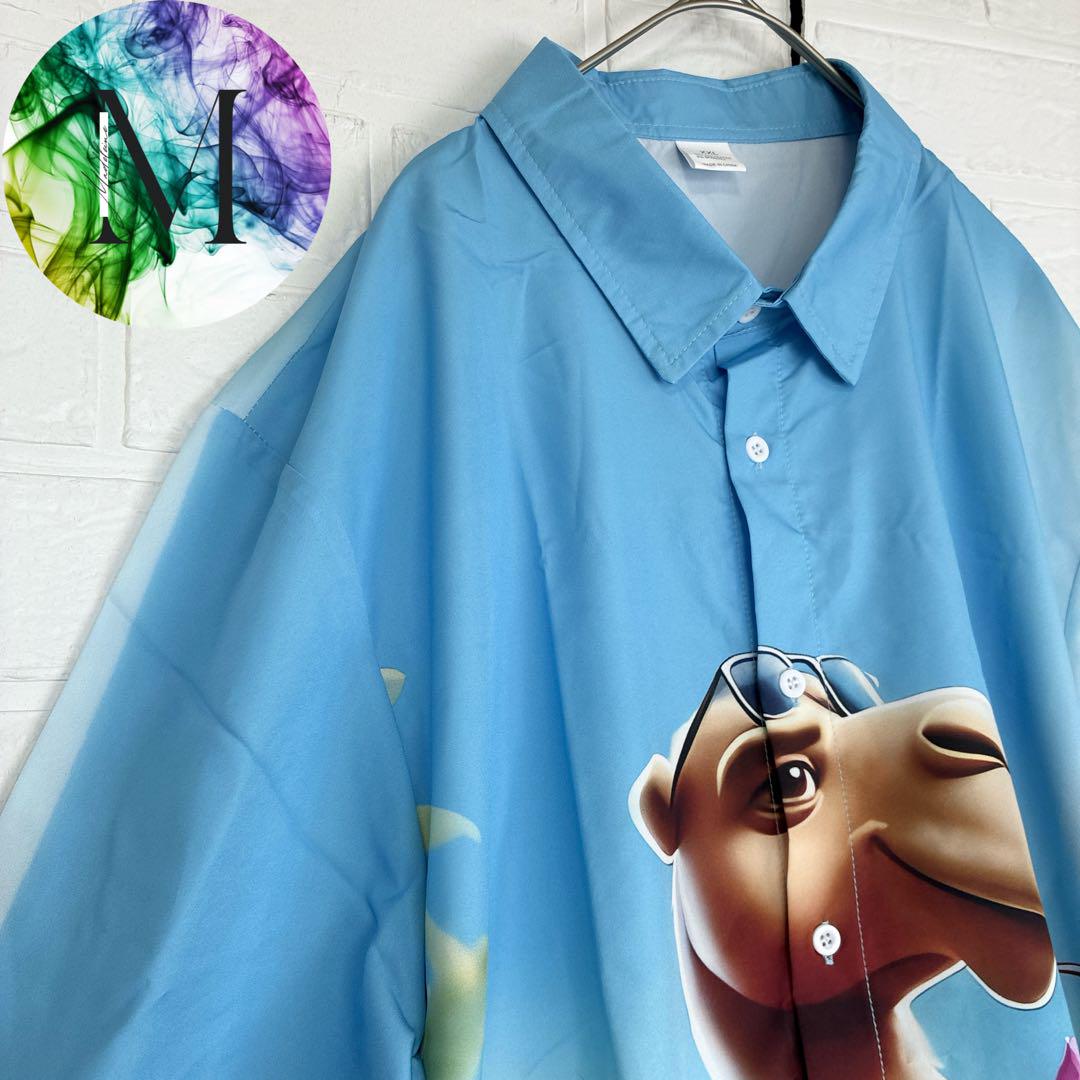 

[USED] Camel Aloha Shirt Men s Animal Blue Character Anime