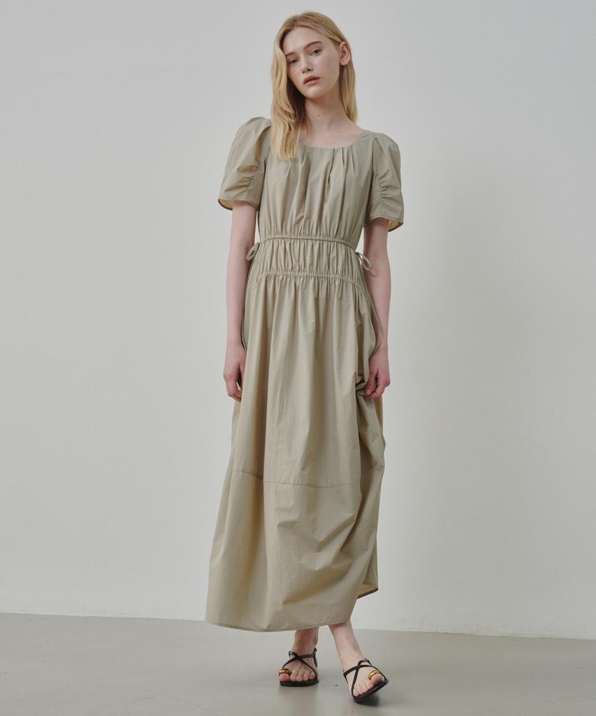 Ollibeudeollibeu Shirred Voluminous Sleeve Boat Neck Dress Ow6Mo6000