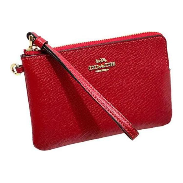 New COACH Corner Zip Cross Stitch Leather Wrist Bags Clutches Small Size Women's Red CF359-IMF8Q