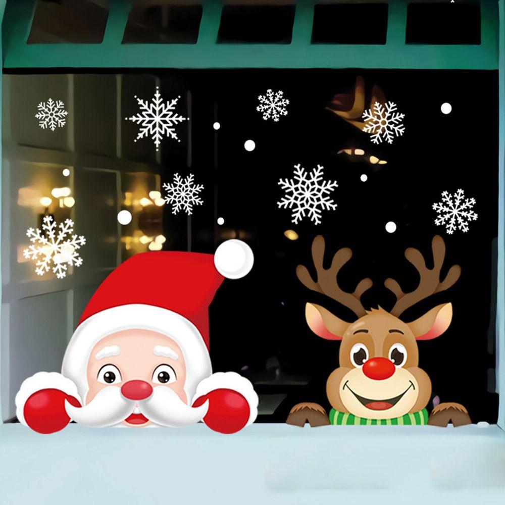 Art Xmas Decor Snowflake Decals Christmas Window Stickers Shopwindow Ornament Santa Claus Reindeer