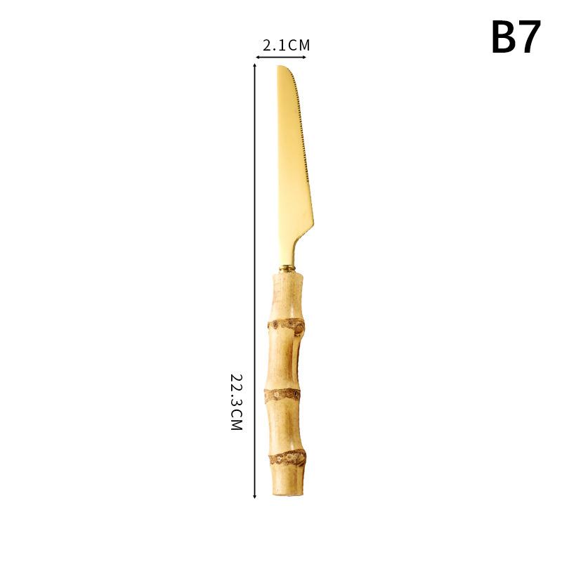 Long Handle Serving Spoon Fork Stainless Steel Gold Silver Bamboo Wooden Salad Spork Dessert Salad Spoon Tableware Set Kitchen