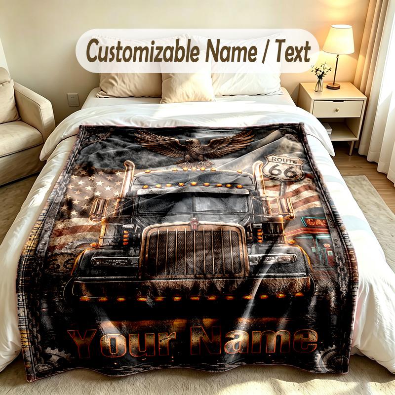 Truck Theme Custom Blanket Personalized Name & Text Customized Soft Warm Throw Blanket Home Decor