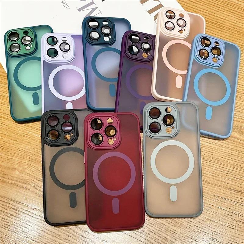 Frosted Armor Magnetic Magsafe Translucent Case For iPhone 11 12 13 14 Plus 15 16 Pro Max Wireless Charge Lens Protection Cover