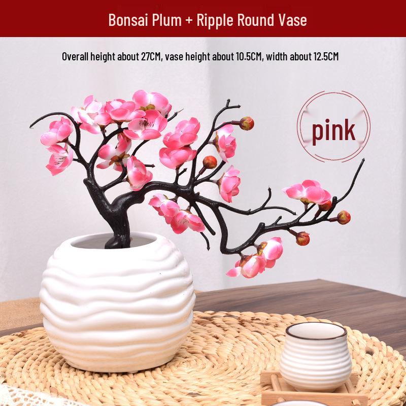 Artificial Plum and Peach Blossom Branch Ornament for Living Room - Dried Flowers Bonsai Arrangement In Pot for Indoor Winter Decoration