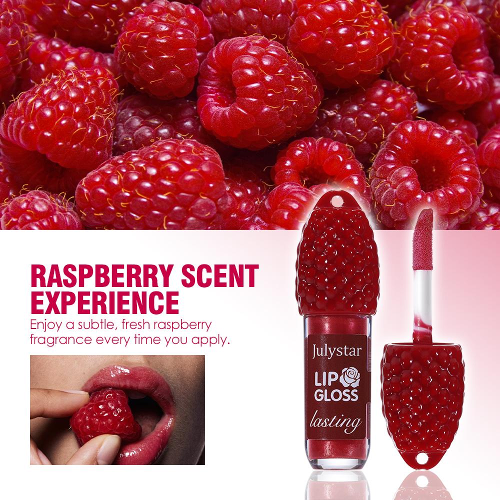 Julystar Himbeer Lippen-Gloss 8ml Feuchtigkeitsspendender Hochglanz Lippen-Glanz Nicht Klebrig Feuchtigkeitsspendend Langanhaltender Glänzender Beeren-Duft Lippen-Make-up für Frauen