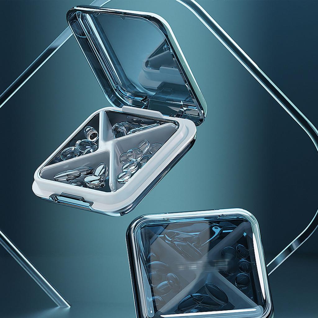 Tragbarer Medikamenten-L-Koffer Silikon Edelstahl Hohe Dichte Reise-Medikamentenkoffer für Vitamin Medikament Blau