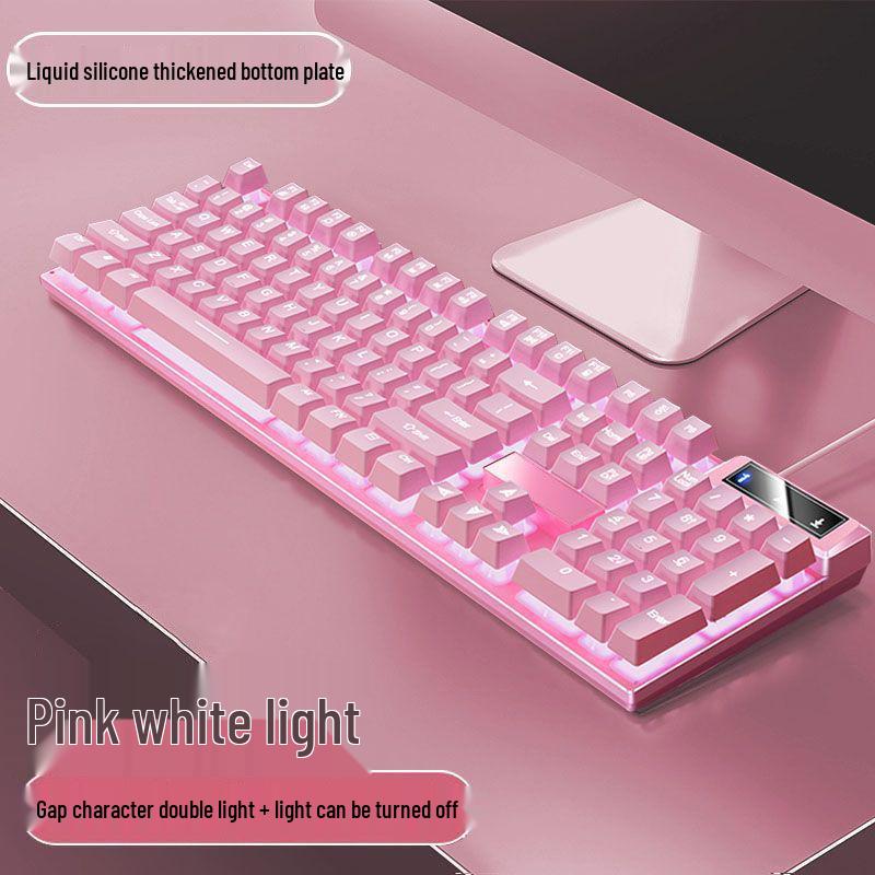 Blue & White Backlit Gaming Keyboard - Full Size Mechanical Feel, Wired USB