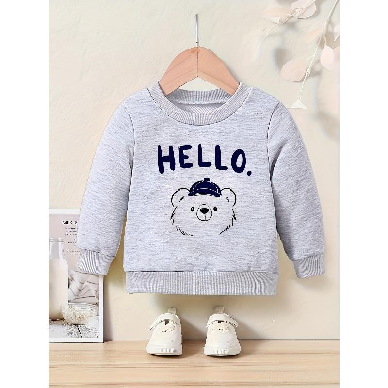 European sizes Kids' Bear Print Sweatshirt - Cozy Round Neck Pullover Sweatshirts for & Little Kids, Casual Winter Sweatshirts