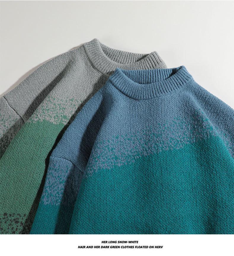 Men’s Retro Gradient Color Block Sweater - Autumn/Winter Loose Knit Pullover