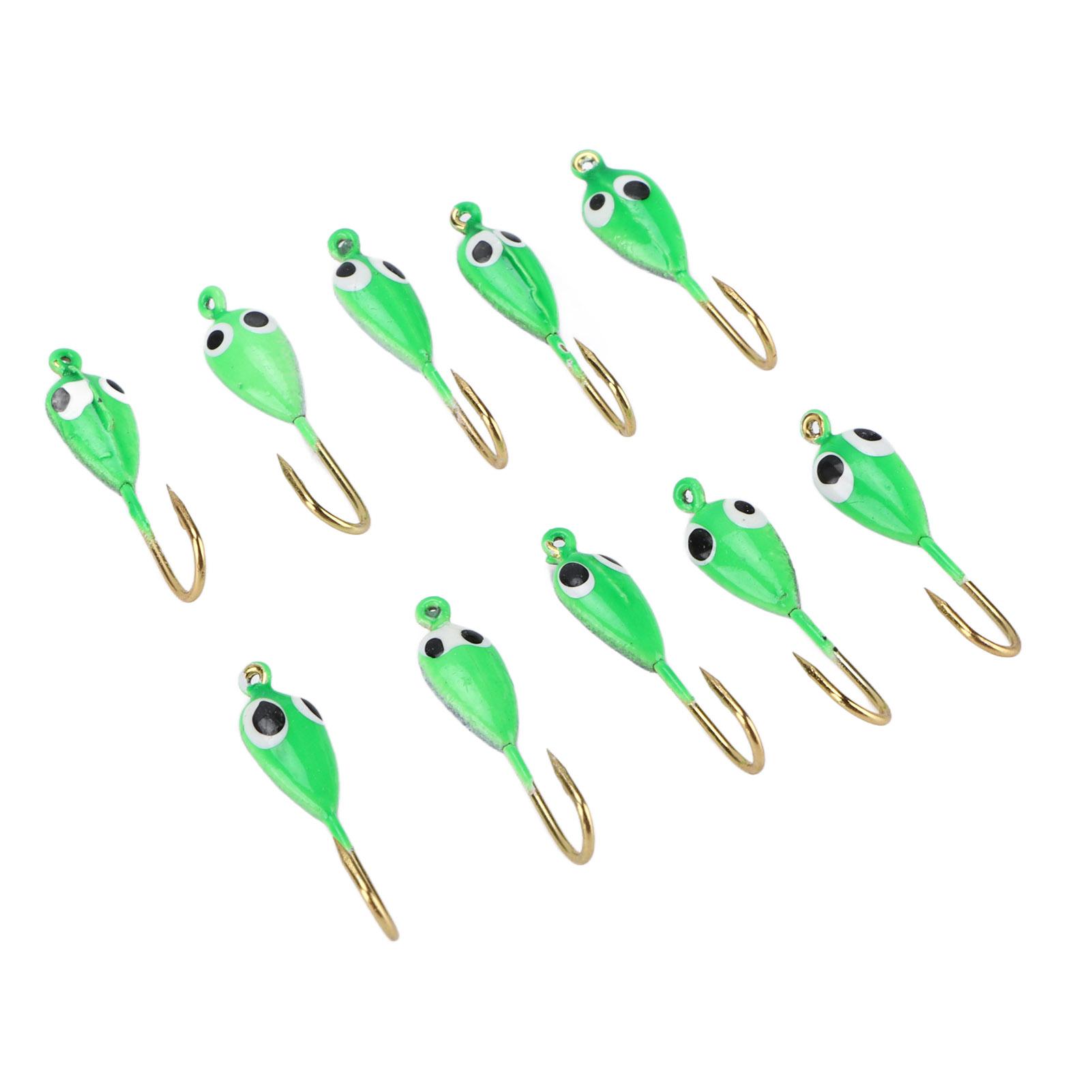 

10 шт. приманки для зимней рыбалки с колючками, зимние приманки для отсадки, мини-крючки, аксессуары, зеленая форма головастика