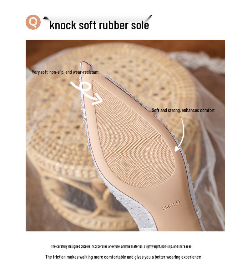 Champagnefärgade strass-mesh-sandaler med hög klack - Dambrud- och aftonskor