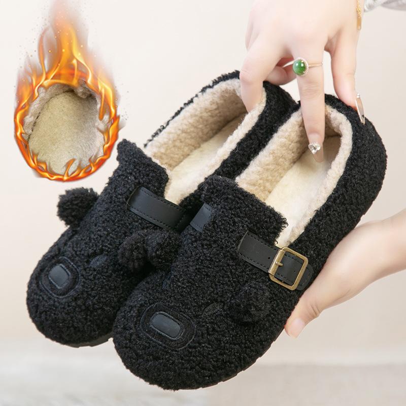 

Зимние флисовые лоферы для женщин, обувь для ходьбы, повседневные теплые домашние тапочки, нескользящие уютные домашние туфли, женские пушистые рабочие балетки 35 чёрный