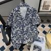 Summer Island Vacation Style Ice Silk Short Sleeve Printed Shirt Men's Hawaiian Cuban Collar Shirt Boys Cool Feeling Fashion Tops