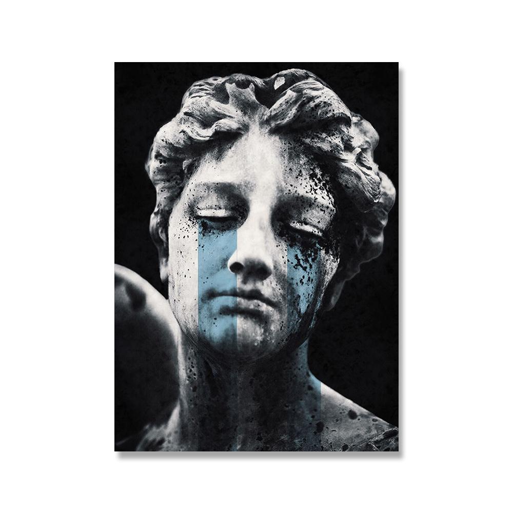 Schwarz-weiße Marmorskulptur, Kunstdrucke, Crying David, Leinwand, klassische Malerei, Wandposter, Bild für Heimdekoration, kein Rahmen