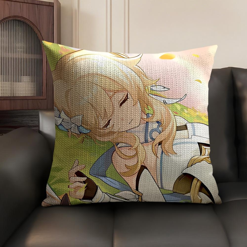Lumine Cute Genshin Impact Cushion Cover Natural Linen Organic Fabric Double-Sided Printing Sofa Home Decor Gift Pillow Case