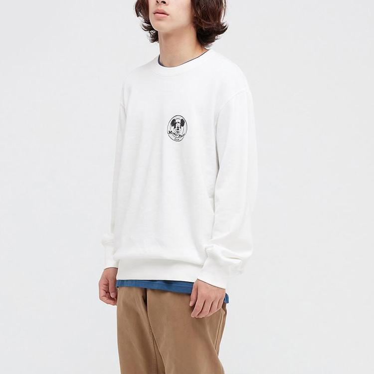 UNIQLO Mickey Mouse Solid Color Pullover Cartoon Sweatshirt Unisex sweatshirt White 446217-00