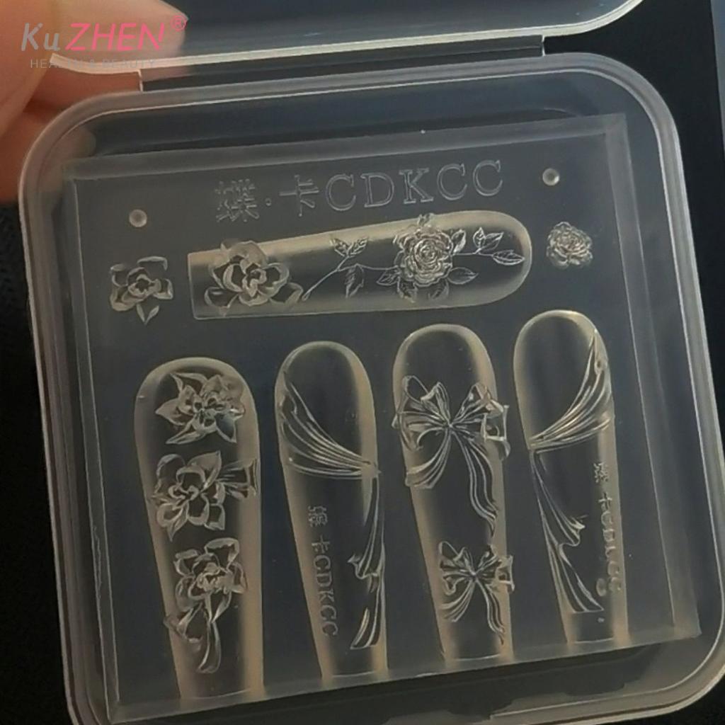 3D Silicone Nail Art Mold Rose Flower Bow Wing Retro Relief Pattern Design DIY Nail Templates Manicure Design Tool