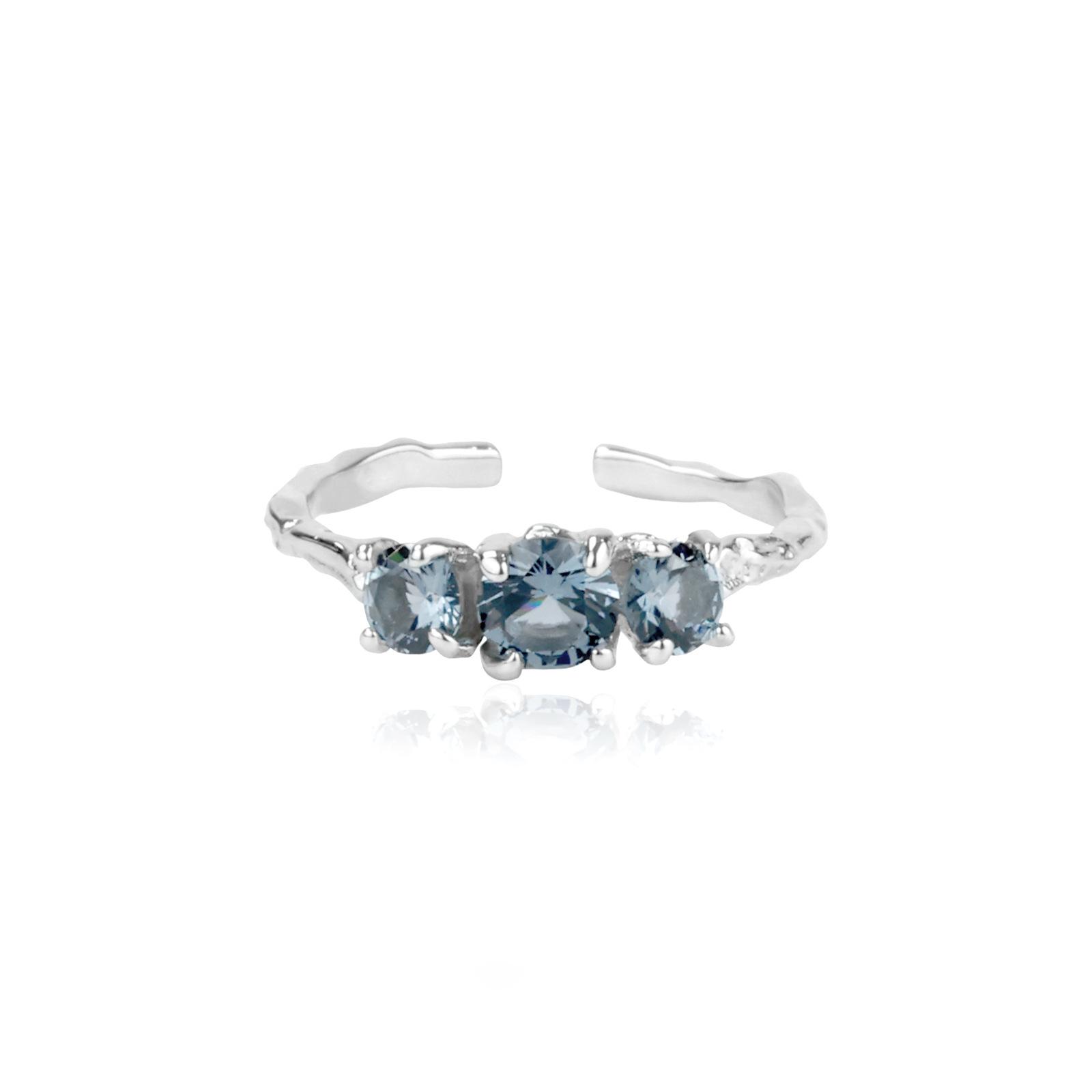 Niche Design Blue Zircon Ring Stacked Open Ring Thin Minimalist Fashion Personality Sweet Cool Style High Sense Adjustable opening