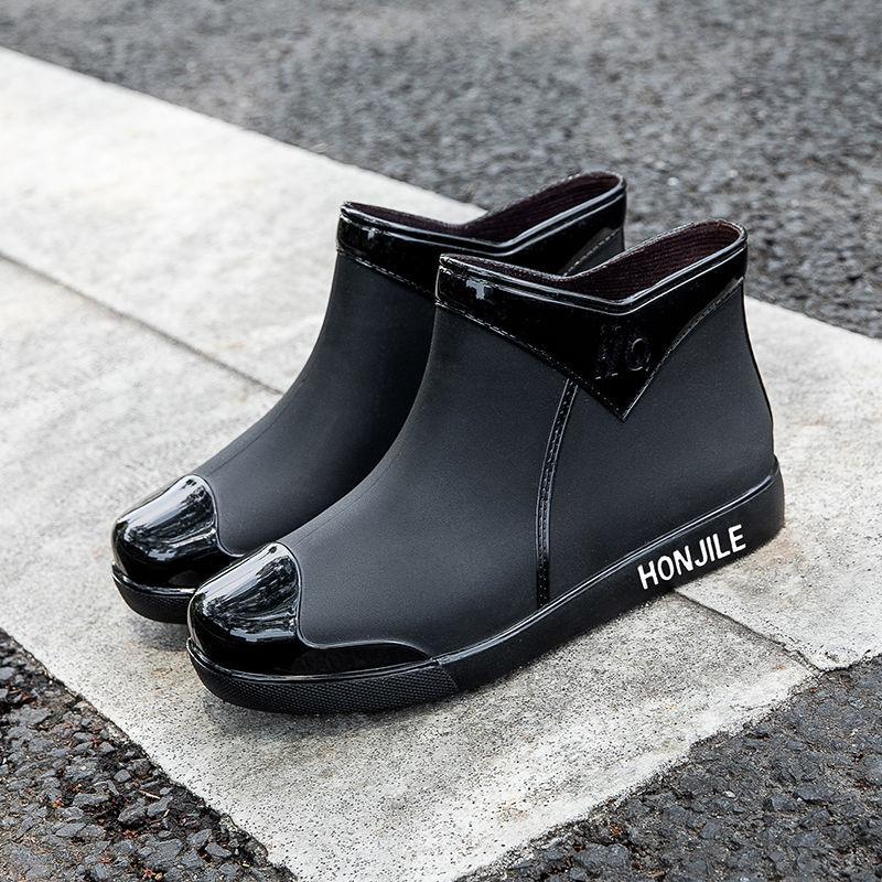 Rain Womens Tube Short Boots Nonslip Flatbottomed Adult Waterproof Shoes Kitchen Work Rain Boots Four Seasons Allinone Rubber Shoes
