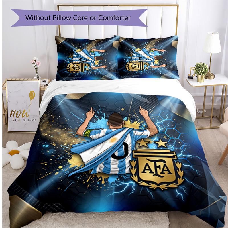 Set Biancheria da Letto Stampata Calcio Argentina 3 Pezzi Copriletto Traspirante Accogliente come Regalo per Inaugurazione Casa o Festa