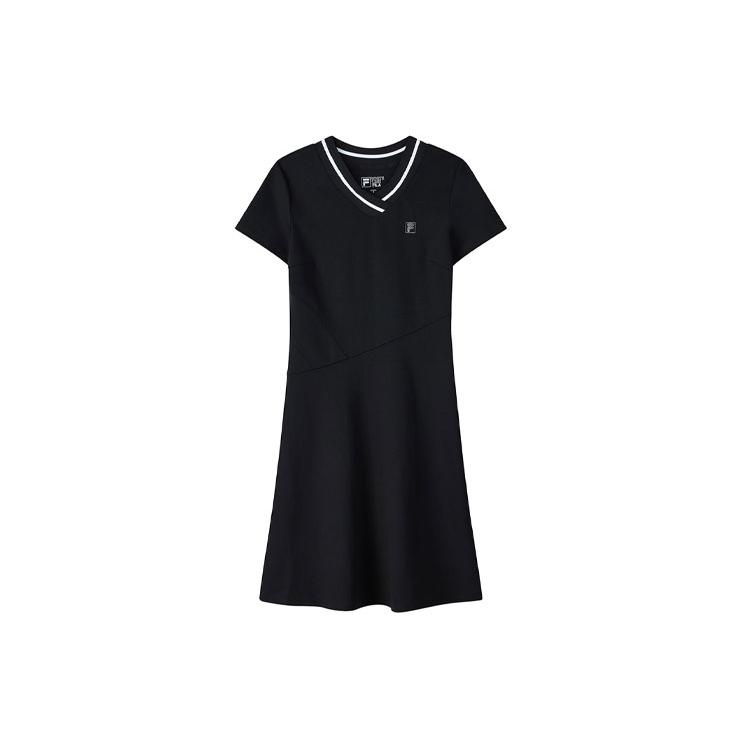 New FILA Short Sleeved Dresses Women's Black F11W128305F-BK