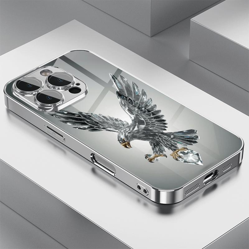 Luxury-sleek crystal eagle glass electroplated phone case for iPhone 17 16 16 Pro 15 15 Plus 15 Pro 14 14 Promax 13 12 11.