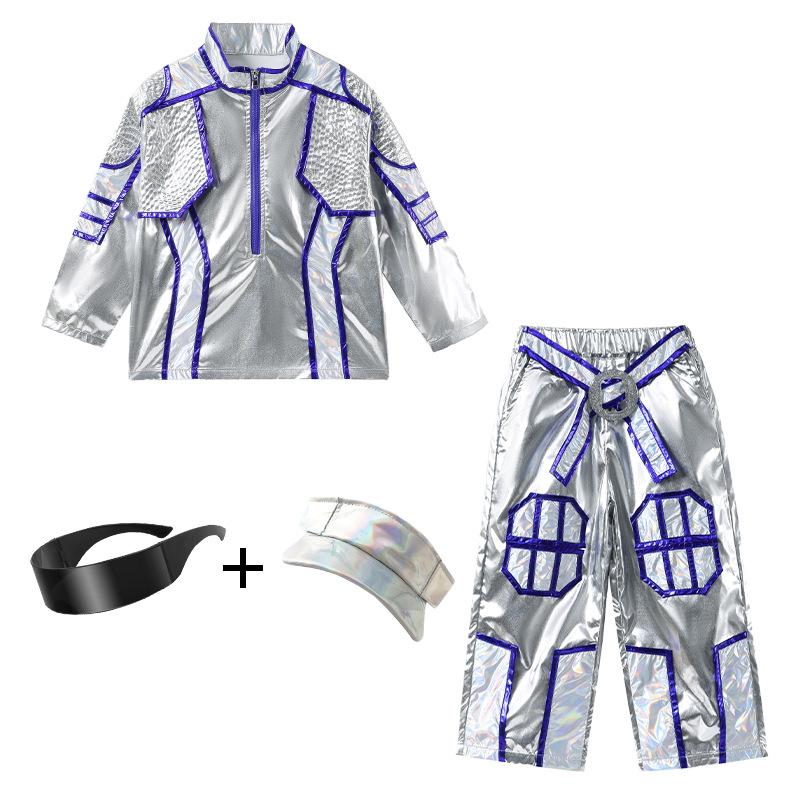 Sense of technology Children's universe laser suit Robot dance suit Trend future catwalk silver men's and women's performance suits