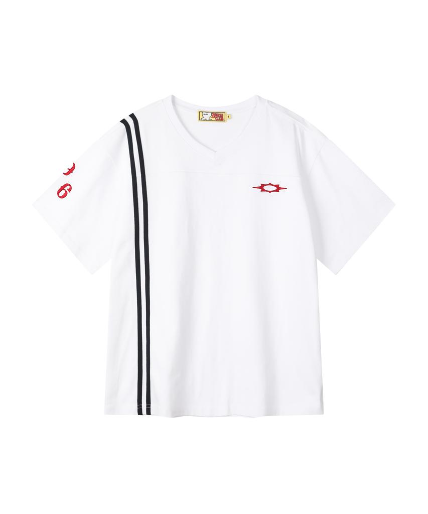 Lujeoseukeulleob Losers League Football V-Neck Short Sleeve T-Shirt White