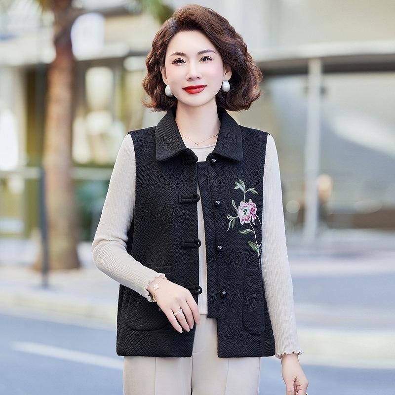 

Весенний вышитый безрукавный жилет для женщин - Стильная верхняя одежда для женщин среднего и пожилого возраста 5XL (recommended for 145-160 jin)