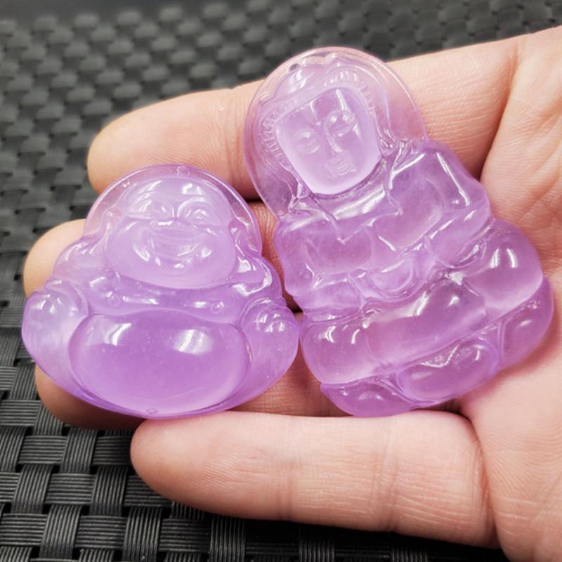 Violet Jade Guanyin Buddha Pendant - Quartzite Ice Jade Buddha 40*38mm