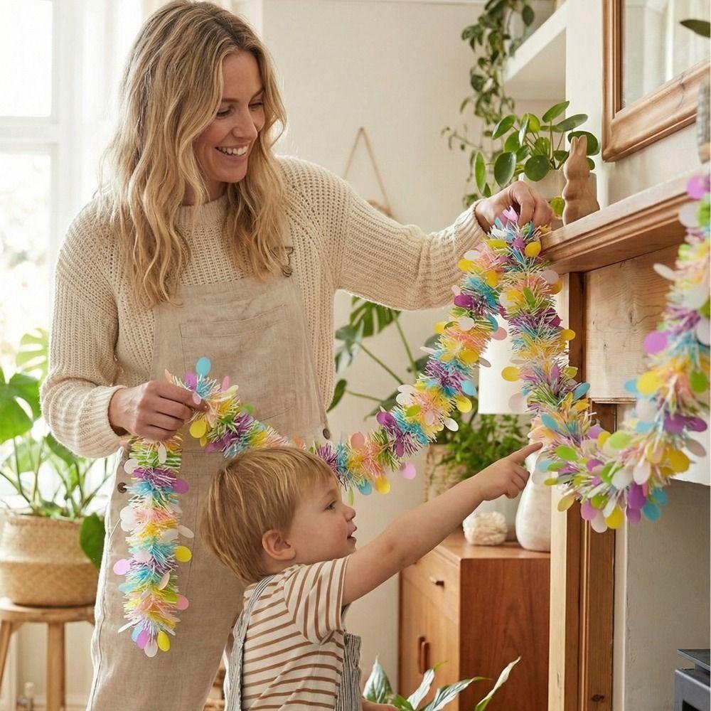 Glitter Spring Easter Garlands Stripe Colorful Eggs DIY Wreath Decoration  Easter Party