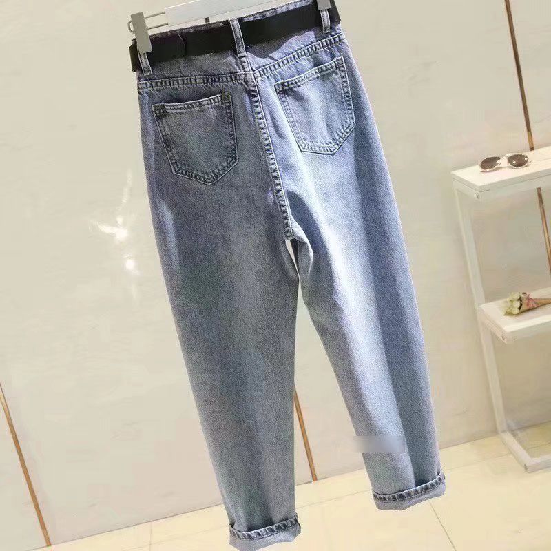 Spring Autumn and Summer High-waisted Denim Harun Pants for Women, Loose Nine-inch Straight Pants, Radish Dad Pants