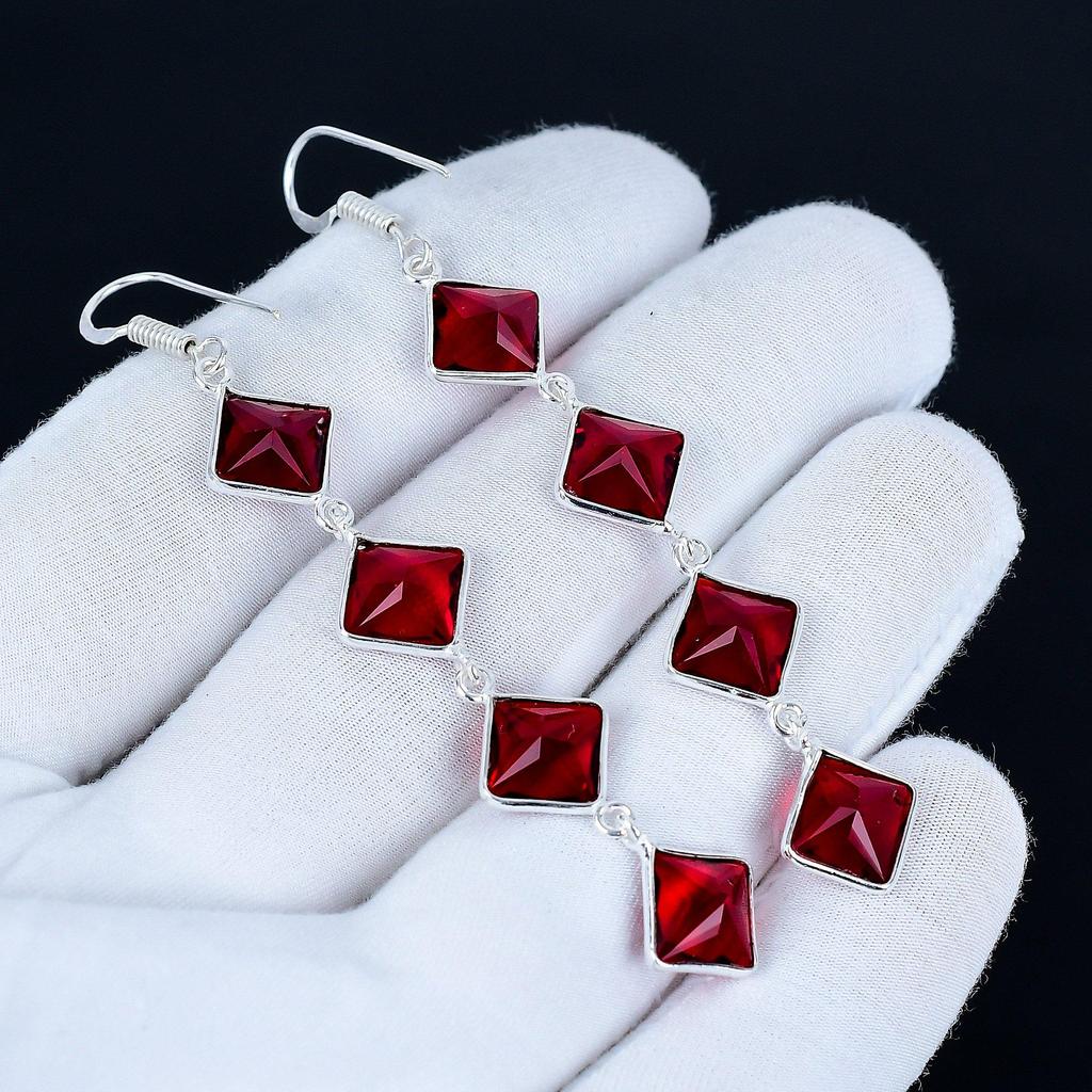 Red Garnet Gemstone Earrings, 925 Sterling Silver Earrings, Handmade Silver Earrings For Gift, Red Garnet Dangle Earrings Birthday Gift