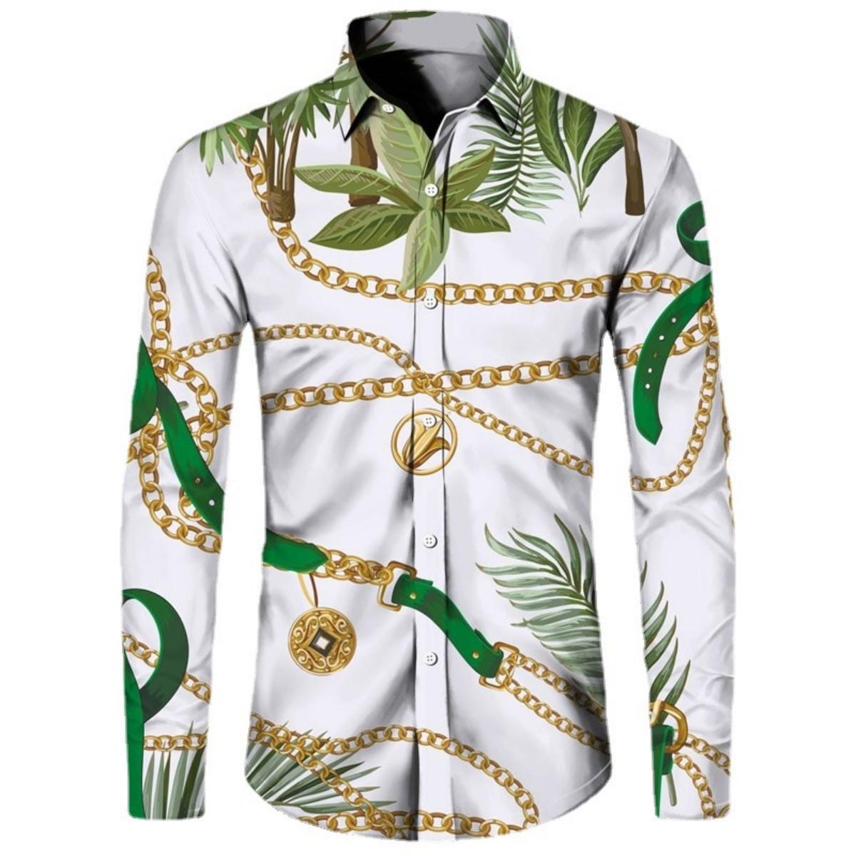 Unverzichtbar! Luxus-Kettenhemd mit Marine-Print und langen Ärmeln. L beige