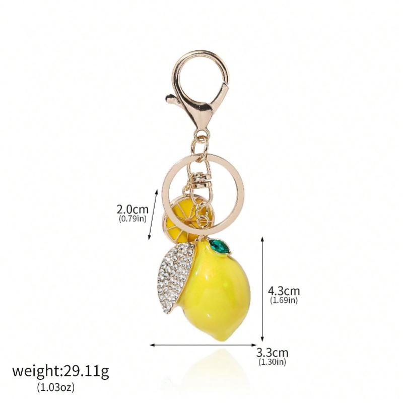 1pc Cute Rhinestone Lemon Shaped Keychain Colorful Fruit Metal Lemon Slice Key Chain Accessory Gift For Mom Friends Lightweight Luxury Accessory