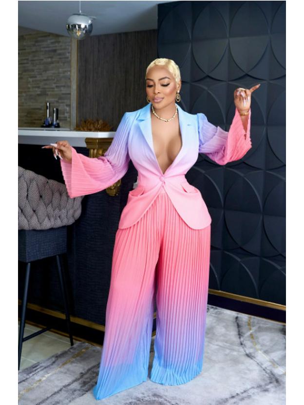 2023 Herbst/Winter Farbverlauf Plissee Slim Anzug & Weitbeinige Hose Set