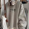 Sweatshirt for Women Oversize Stripes Thickened Loose Round Neck Casual Pullover Long Sleeve Winter Sweatshirt Top