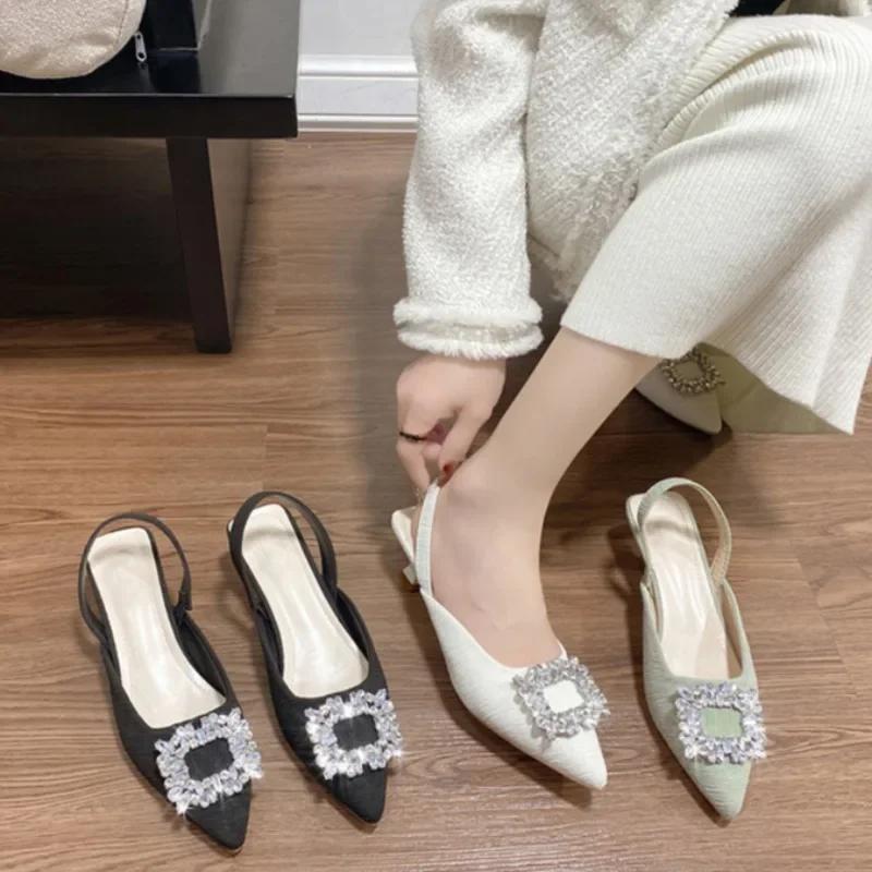 Sandali da donna Baotou con tacco alto Estate Nuova Moda Strass Verde Matrimonio Paillettes Esposto Classico Baotou Dietro Vuoto Sandali