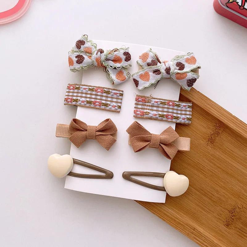 8pcs/set Aesthetic Floral Hair Clip for Girls Beige Pink Series Butterfly Bowknot Heart Hair Pin for Kid Girl Hair Accessories
