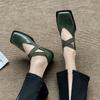 Flats Mary Jane Flat Green Normal Leather Casual Women's Shoes Square Toe Japanese Style Lolita Ladies Footwear Gothic Fashion