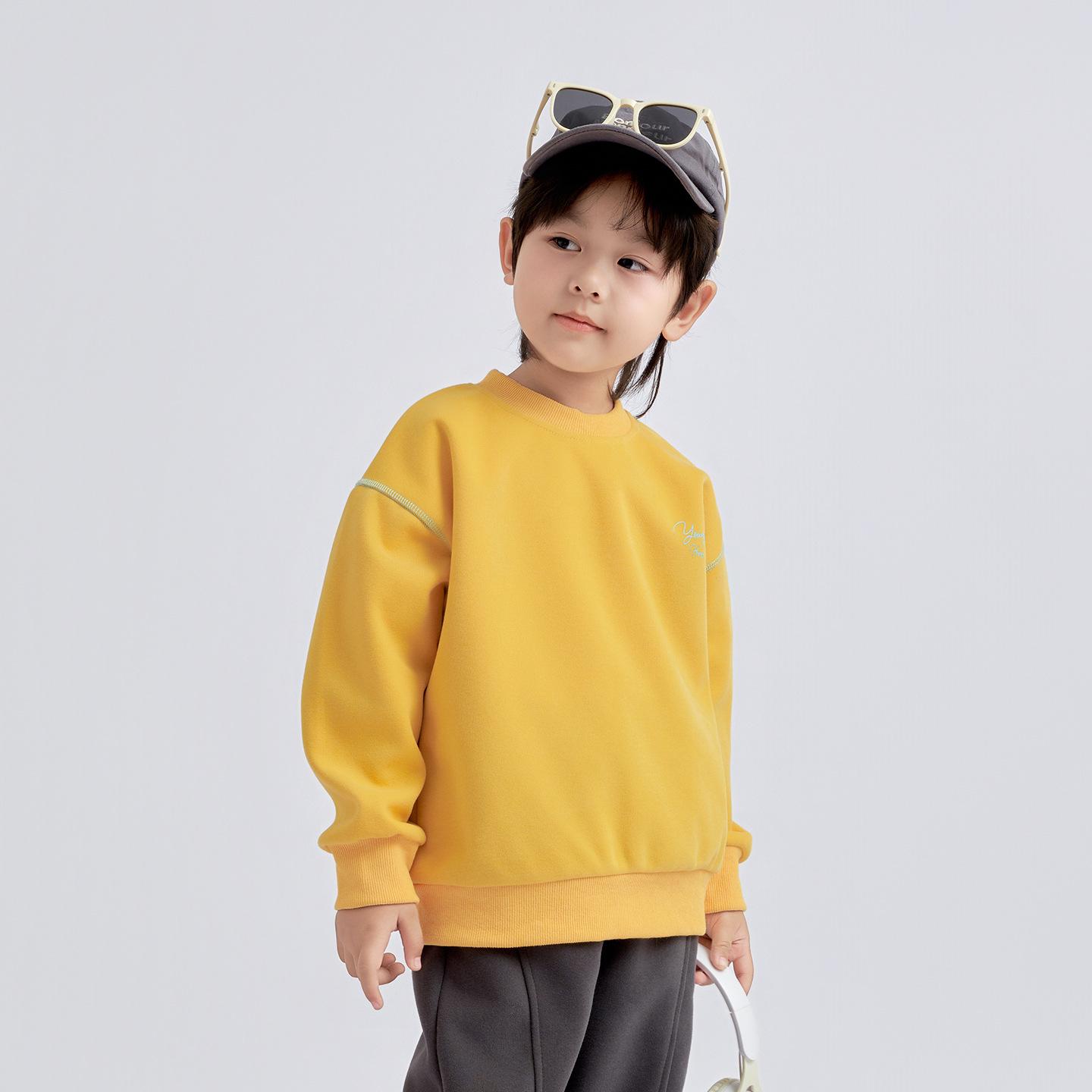 

Детский свитшот в корейском стиле на весну и осень 2025: Пуловер с длинным рукавом и круглым вырезом для мальчиков, для больших детей 110 жёлтый