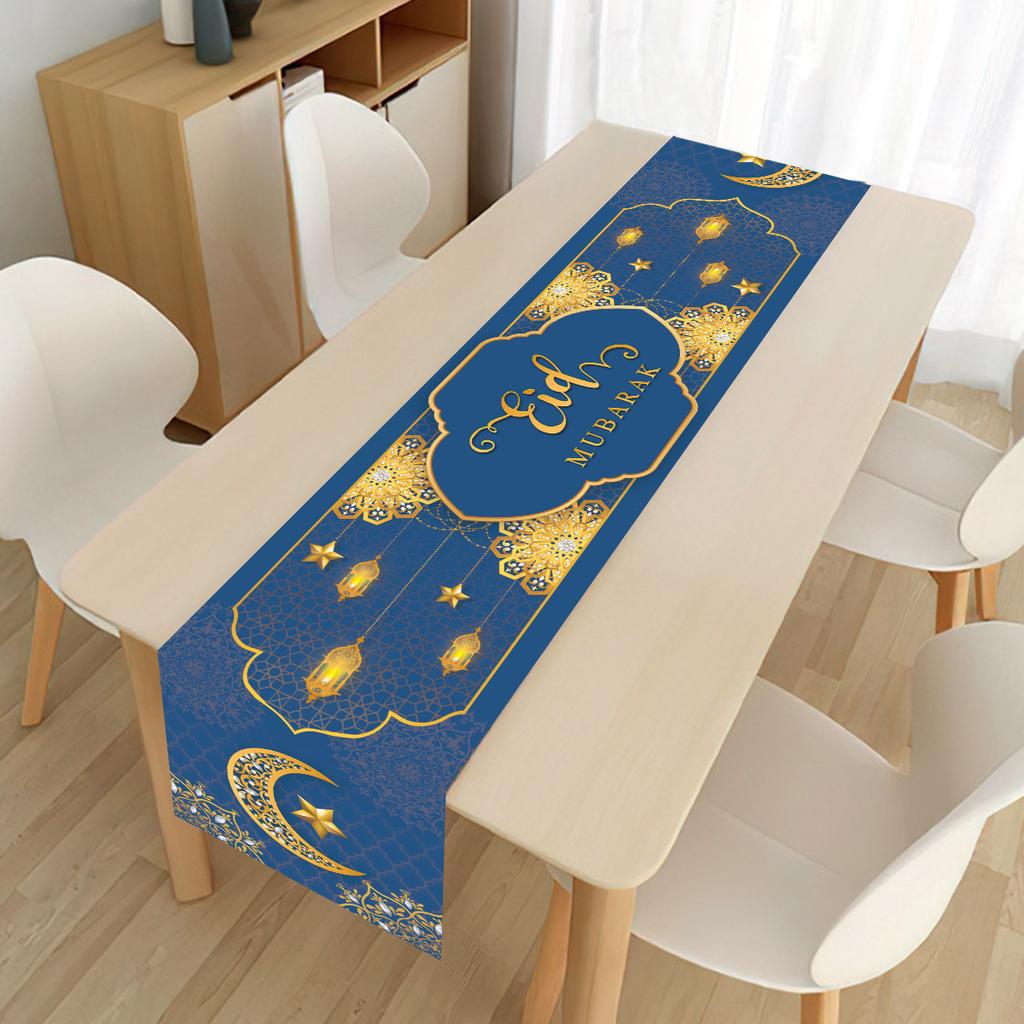 Eid Mubarak Polyester Table Runner Ramadan Kareem Table Flag Eid Decor For Home 2025 Ramadan Muslim Islamic Party Decor Supplies