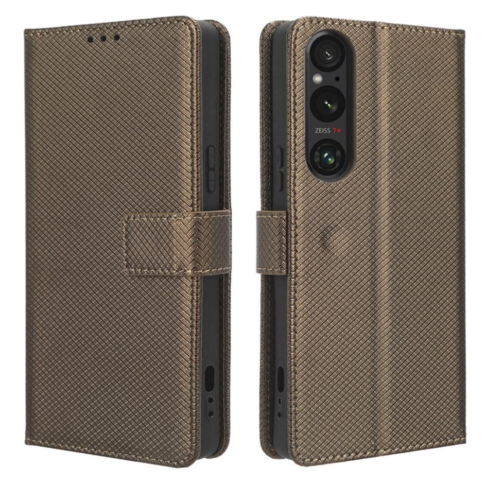 

Diamond Texture Case for Sony Xperia 1 V PU Leather Wallet Stand Shockproof Phone Cover Brown