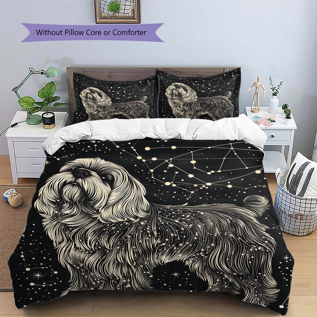 Shih Tzu Muster Bettwäsche Heimdekoration Geburtstagsgeschenk (1 Bettbezug + 2 Kissenbezüge, ohne Füllung)